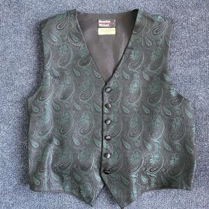 Brandon Michael Suit Vest Mens Large Black Paisley Belted Waistcoat 5 Button